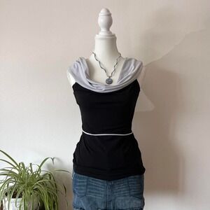 Vintage Y2K Reitmans Cowl Neck Blouse Womens Sz S Blue/Black officesiren luxury